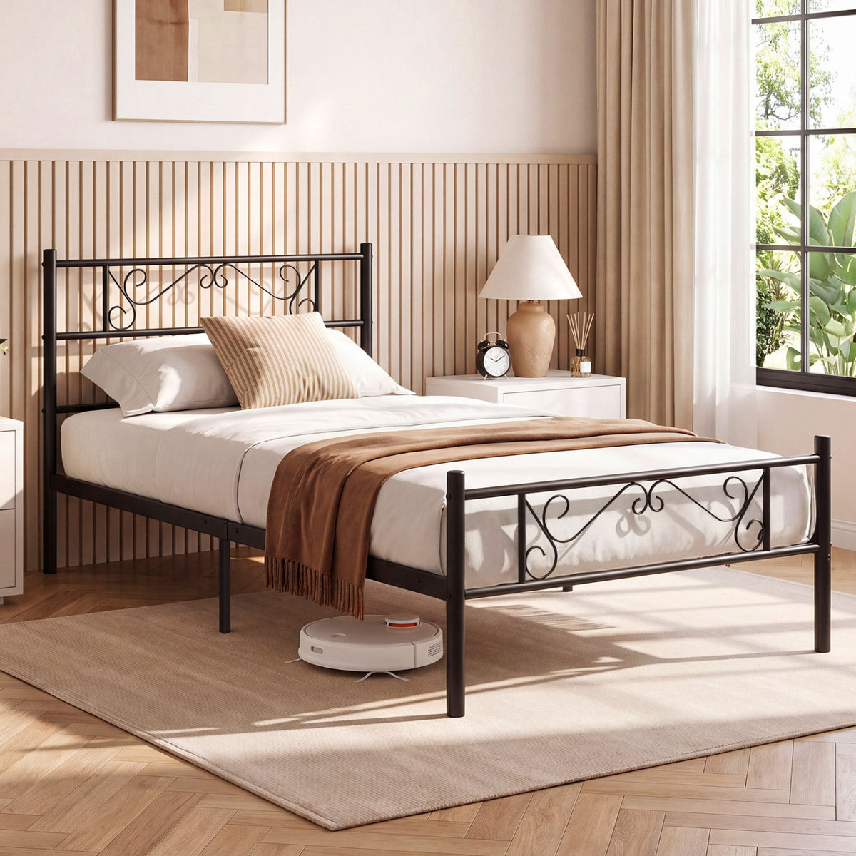 Twin Size Black Metal Bed Frame with Headboard and Footboard for Bedroom-Twin-Simple Bed Frame-DECOROLALA