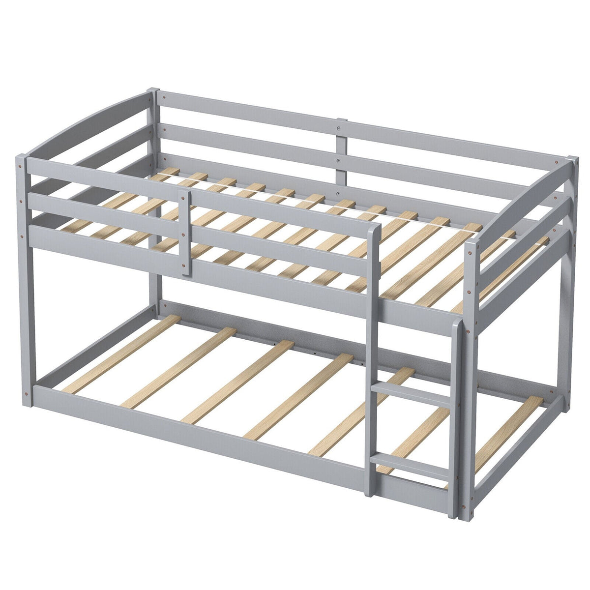 Twin Size Bunk Bed with High Guardrails and Integrated Ladder-Gray-Toddler Beds-DECOROLALA