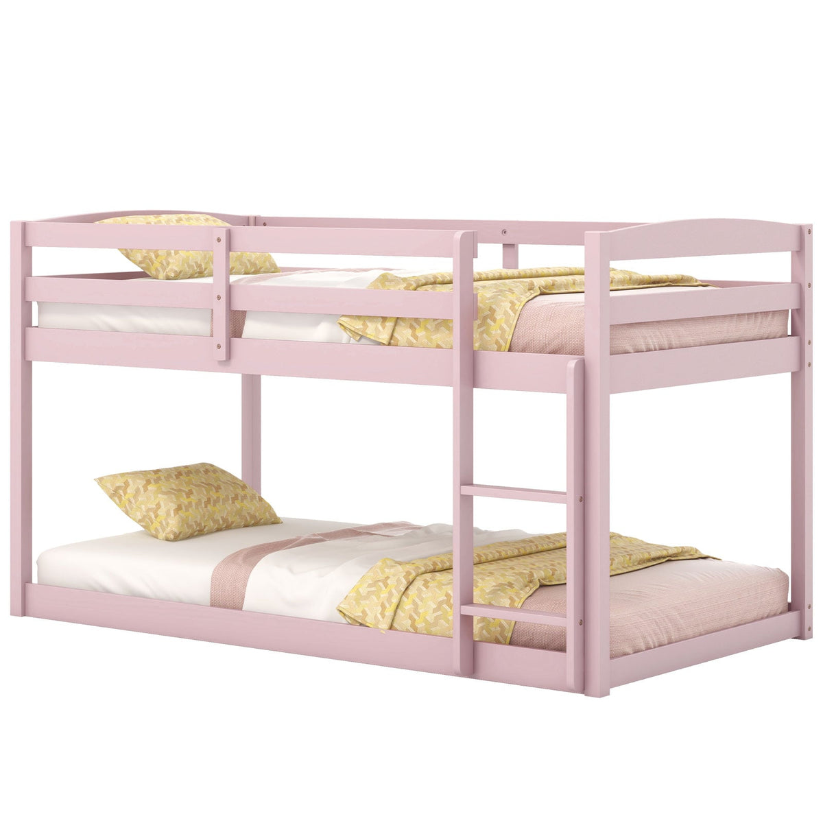 Twin Size Bunk Bed with High Guardrails and Integrated Ladder-Pink-Toddler Beds-DECOROLALA