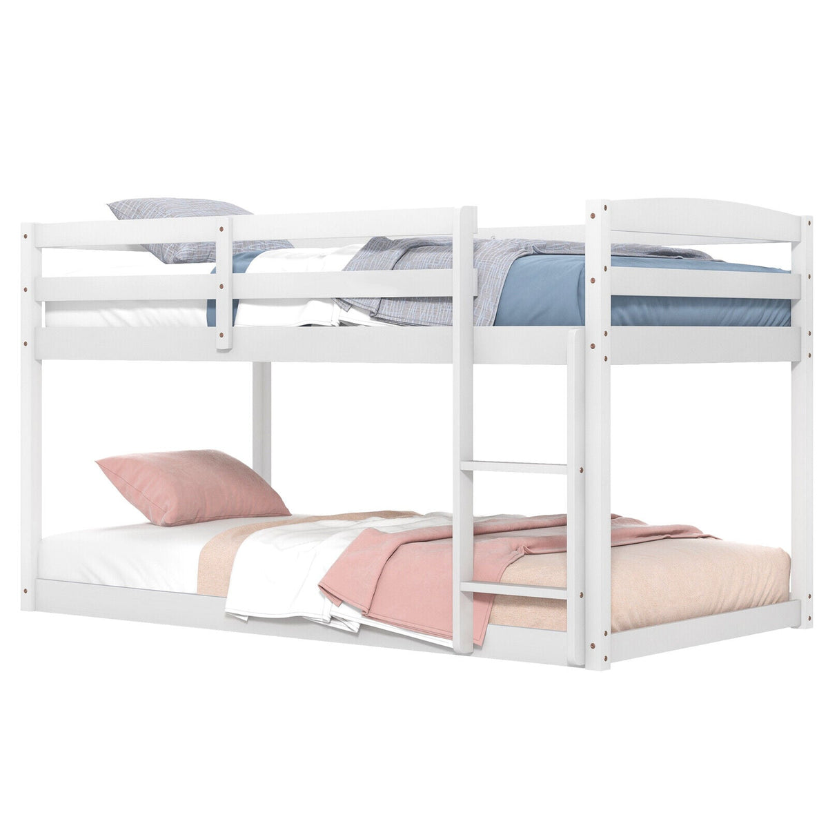 Twin Size Bunk Bed with High Guardrails and Integrated Ladder-White-Toddler Beds-DECOROLALA
