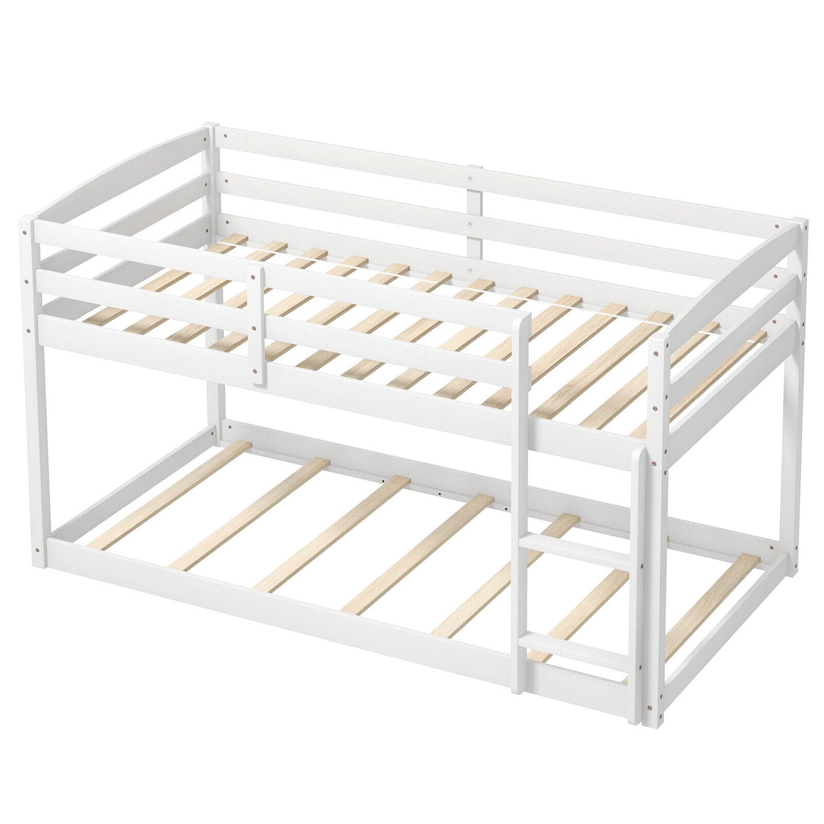 Twin Size Bunk Bed with High Guardrails and Integrated Ladder-White-Toddler Beds-DECOROLALA