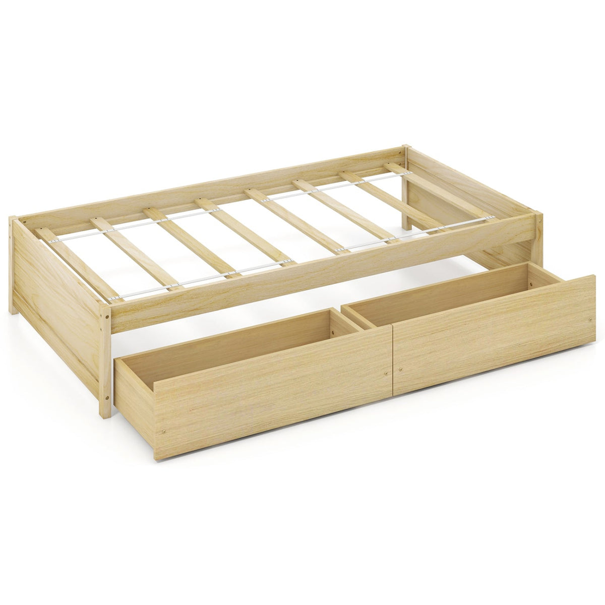Twin Size Captain Bed with 2 Drawers and Slats Support-Natural-Simple Bed Frame-DECOROLALA