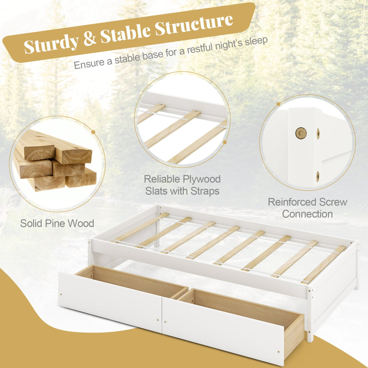 Twin Size Captain Bed with 2 Drawers and Slats Support-Simple Bed Frame-DECOROLALA