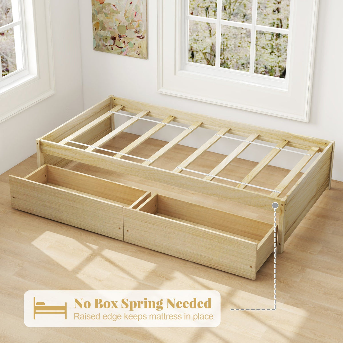 Twin Size Captain Bed with 2 Drawers and Slats Support-Simple Bed Frame-DECOROLALA