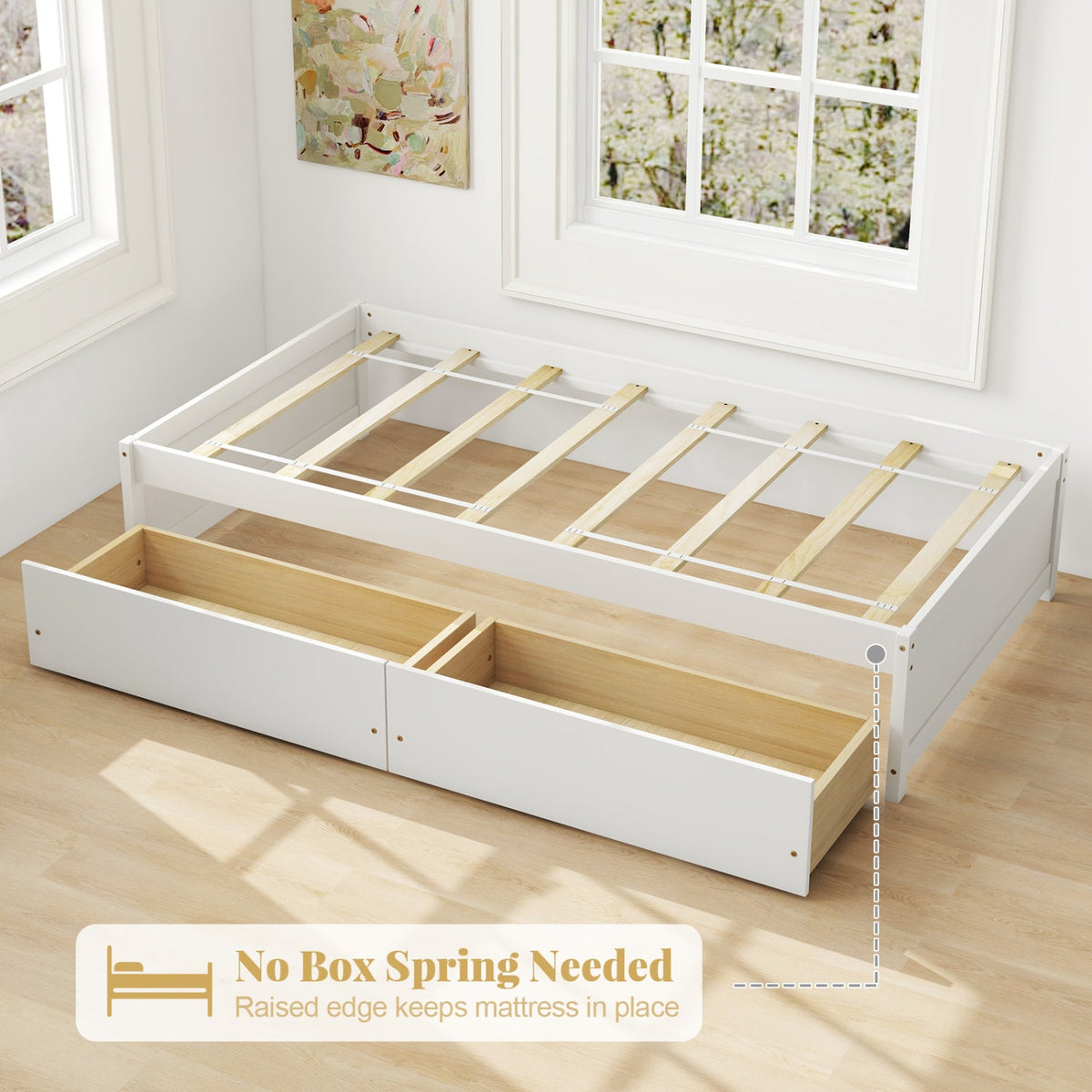 Twin Size Captain Bed with 2 Drawers and Slats Support-Simple Bed Frame-DECOROLALA