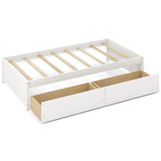 Twin Size Captain Bed with 2 Drawers and Slats Support-White-Simple Bed Frame-DECOROLALA