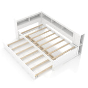 Twin Size Daybed Platform Bed Frame with Trundle and Bedside Shelves-White-Trundle Bed Frame-DECOROLALA