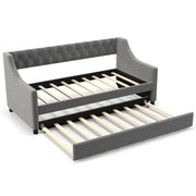 Twin Size Daybed with Trundle Sofa Bed with Curved Armrests and Backrest-Gray-Trundle Bed Frame-DECOROLALA
