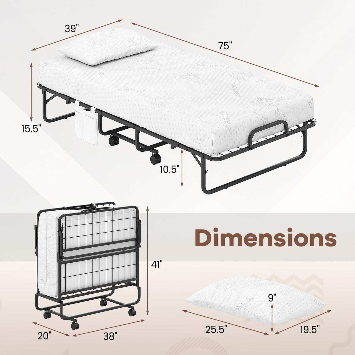 Twin Size Folding Bed with 5 Inch Mattress-Folding Beds-DECOROLALA