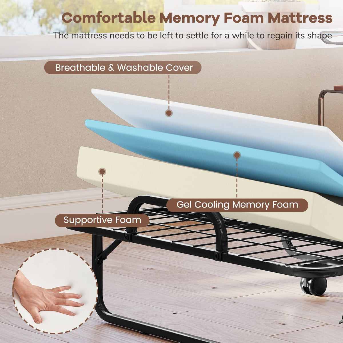 Twin Size Folding Bed with 5 Inch Mattress-Folding Beds-DECOROLALA