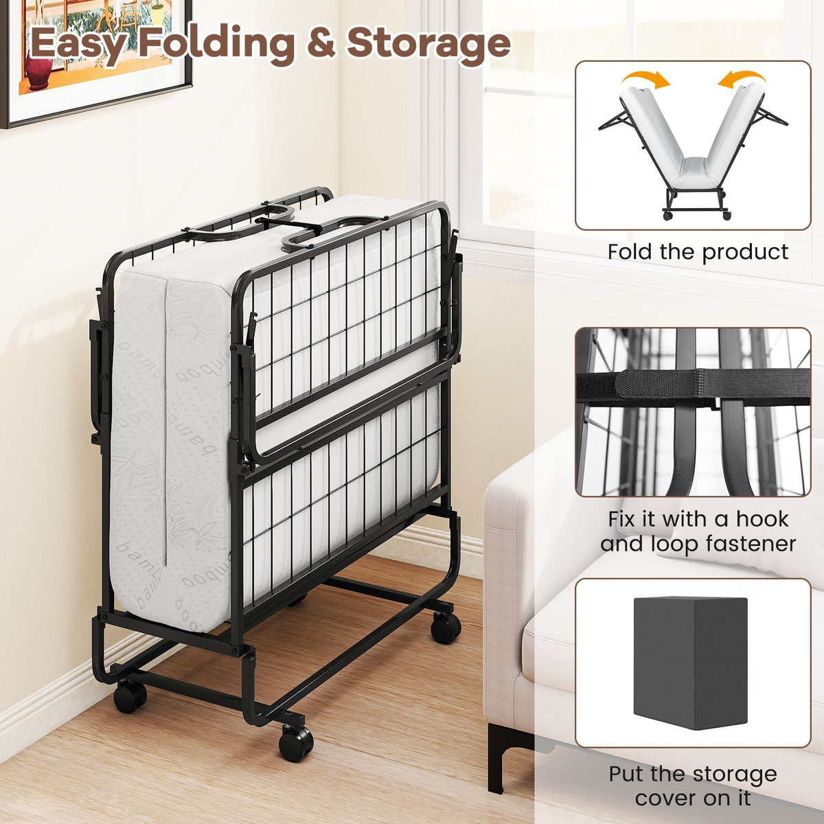 Twin Size Folding Bed with 5 Inch Mattress-Folding Beds-DECOROLALA