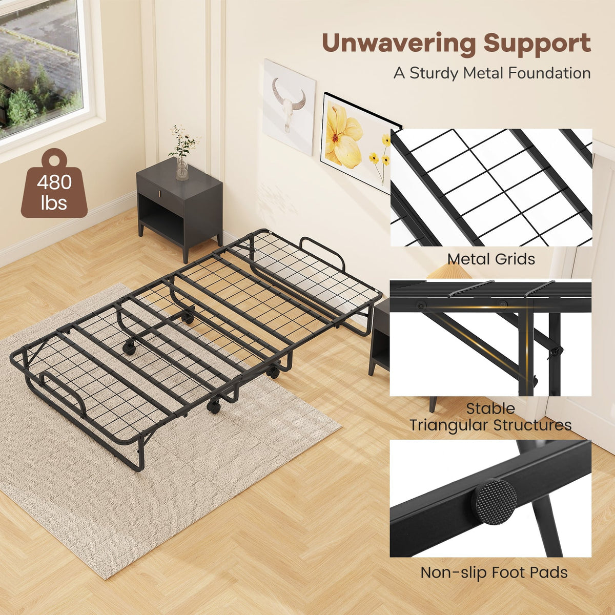 Twin Size Folding Bed with 5 Inch Mattress-Folding Beds-DECOROLALA