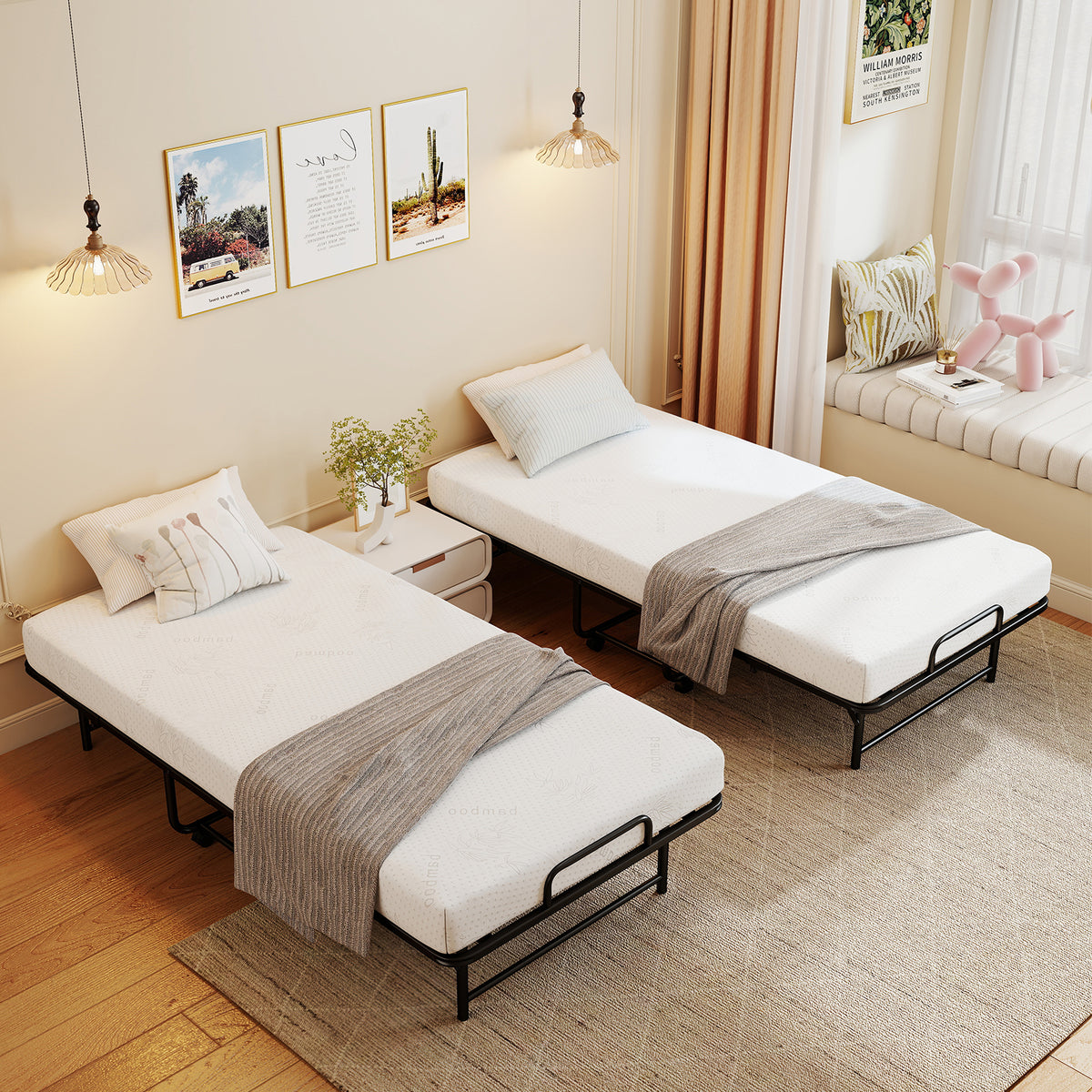 Twin Size Folding Bed with 5-Inch Mattress Rollaway Guest Bed with Memory Foam Mattress-Folding Beds-DECOROLALA
