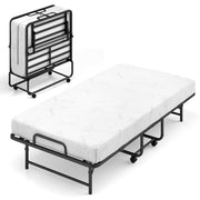 Twin Size Folding Bed with 5-Inch Mattress Rollaway Guest Bed with Memory Foam Mattress-Folding Beds-DECOROLALA