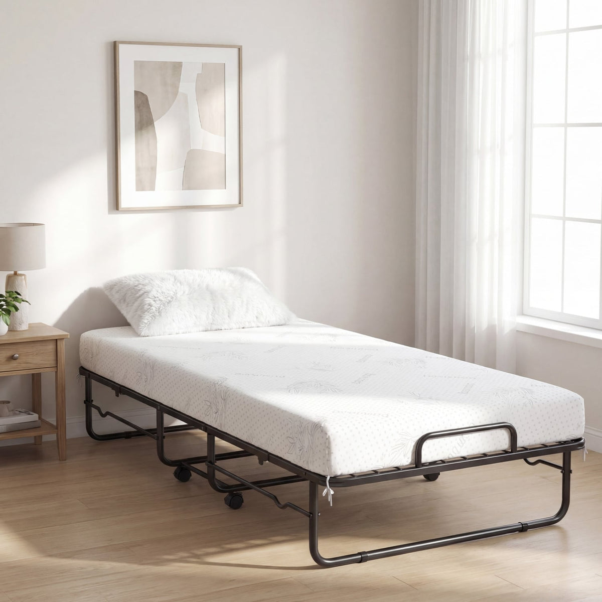 Twin Size Folding Bed with 5-inch Mattress and Metal Frame for Apartment-Folding Beds-DECOROLALA