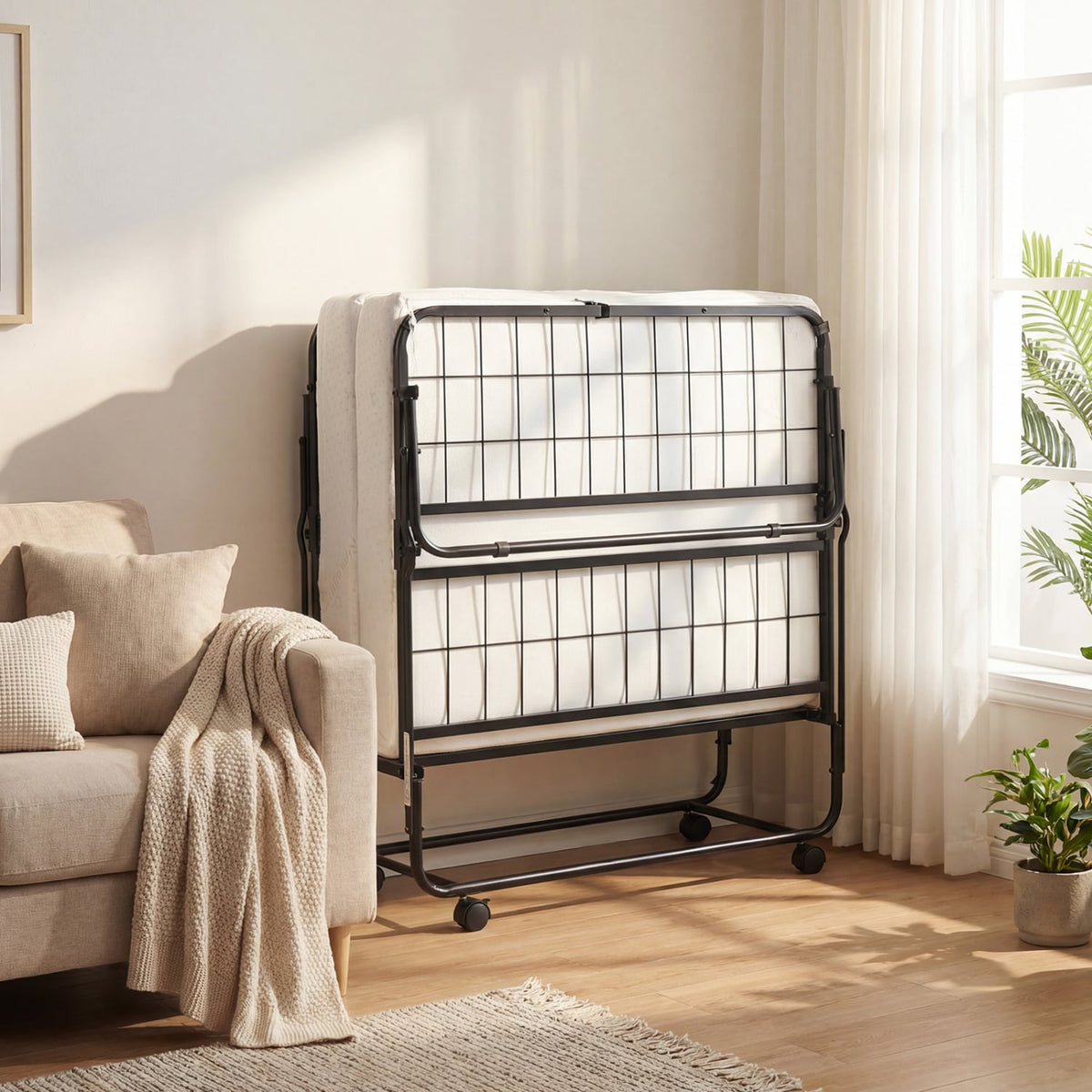 Twin Size Folding Bed with 5-inch Mattress and Metal Frame for Apartment-Folding Beds-DECOROLALA