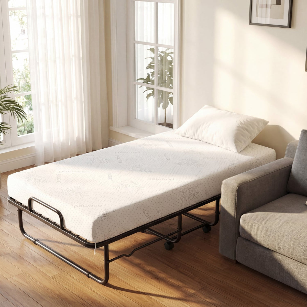 Twin Size Folding Bed with 5-inch Mattress and Metal Frame for Apartment-Folding Beds-DECOROLALA