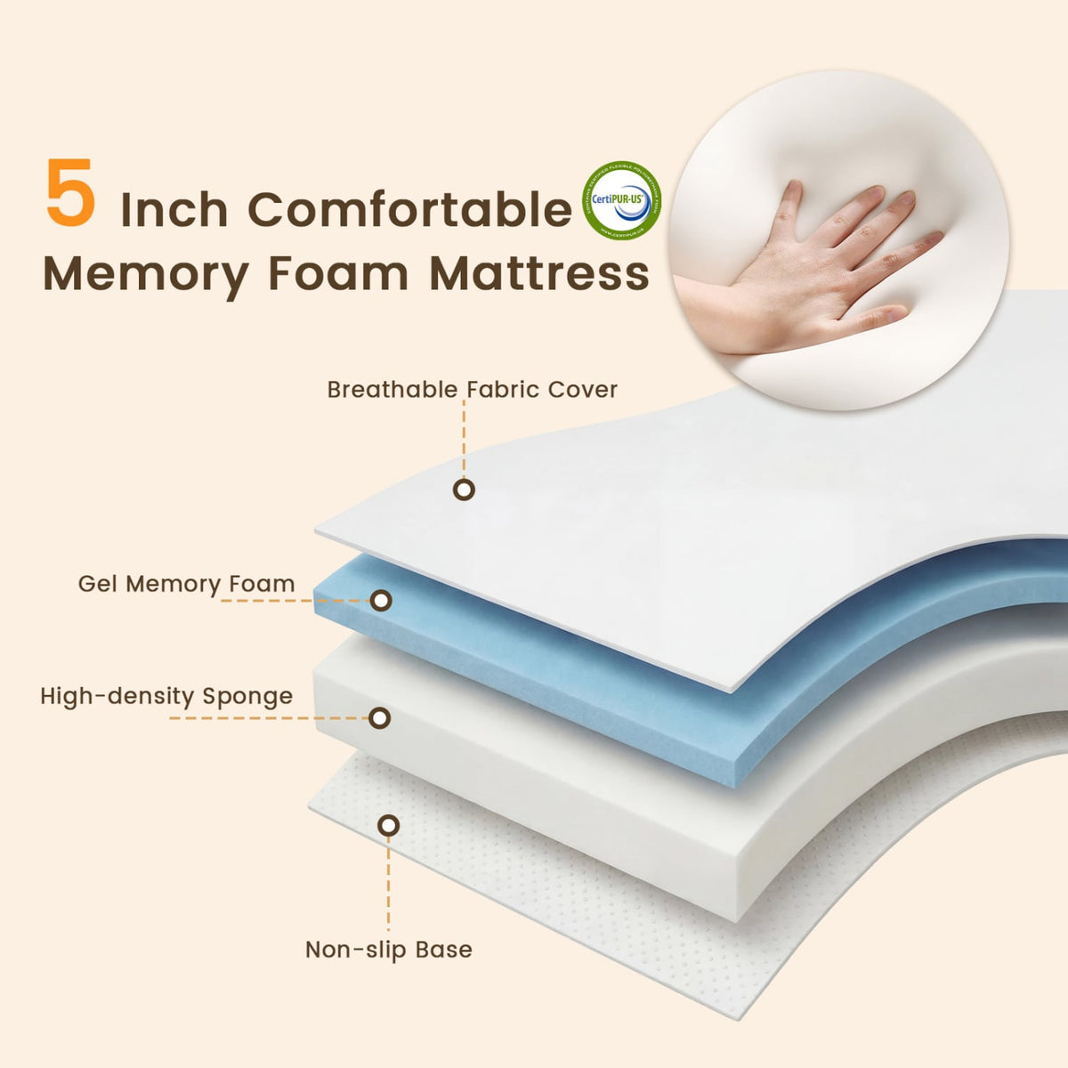 Twin Size Folding Bed with 5-inch Mattress and Metal Frame for Apartment-Folding Beds-DECOROLALA