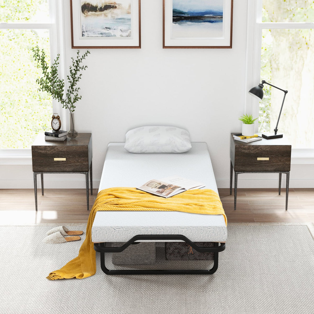 Twin Size Folding Bed with Foam Mattress and Lockable Wheels-Folding Beds-DECOROLALA
