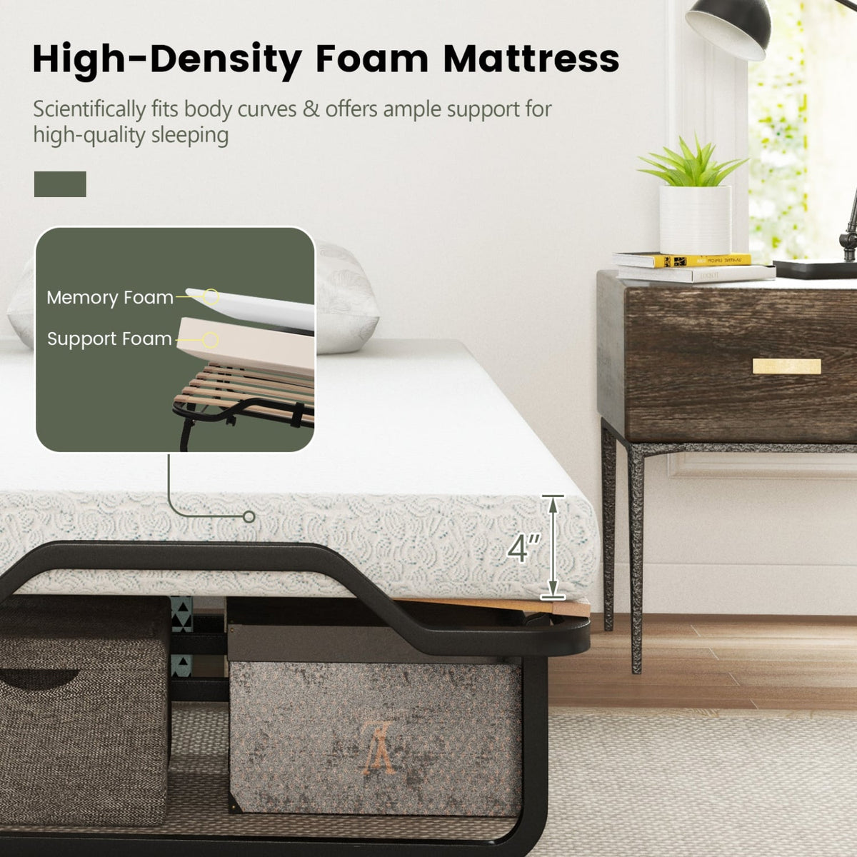 Twin Size Folding Bed with Foam Mattress and Lockable Wheels-Folding Beds-DECOROLALA