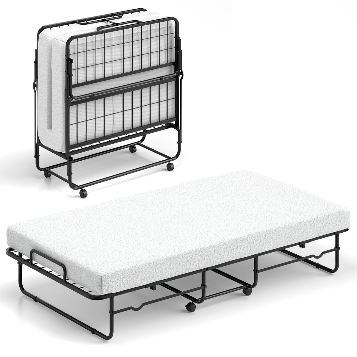 Twin Size Folding Bed with Memory Foam Mattress and Heavy-duty Metal Frame-Folding Beds-DECOROLALA