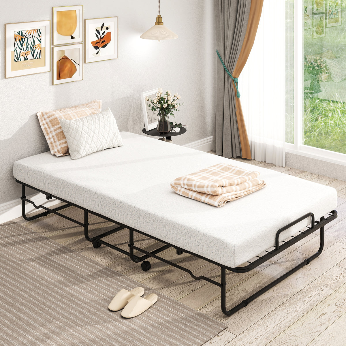 Twin Size Folding Bed with Memory Foam Mattress and Heavy-duty Metal Frame-Folding Beds-DECOROLALA