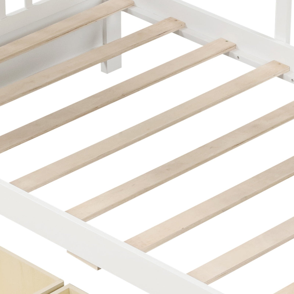 Twin Size House Bed with 2 Storage Drawers and Fence Guardrails-Trundle Bed Frame-DECOROLALA
