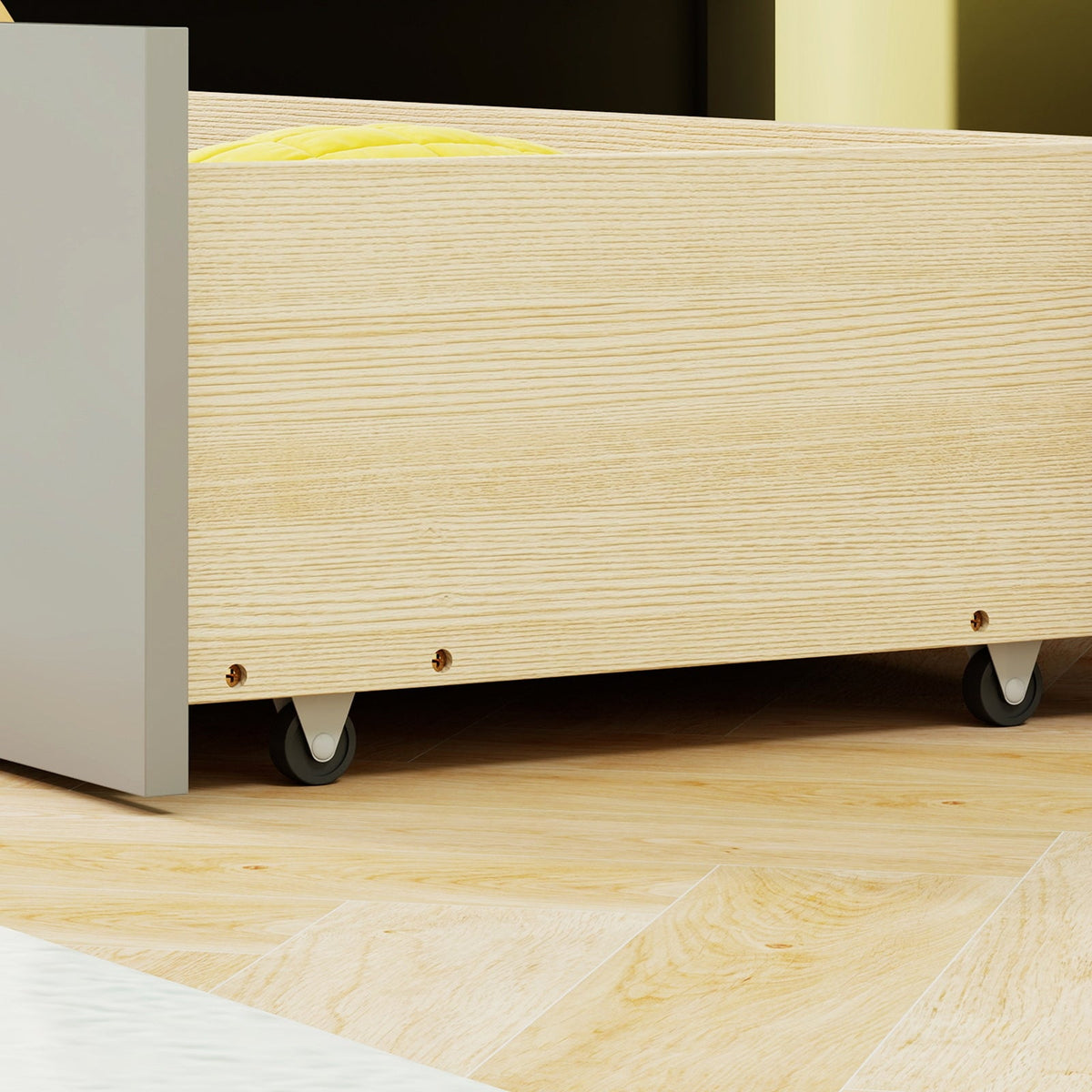 Twin Size House Bed with 2 Storage Drawers and Fence Guardrails-Trundle Bed Frame-DECOROLALA