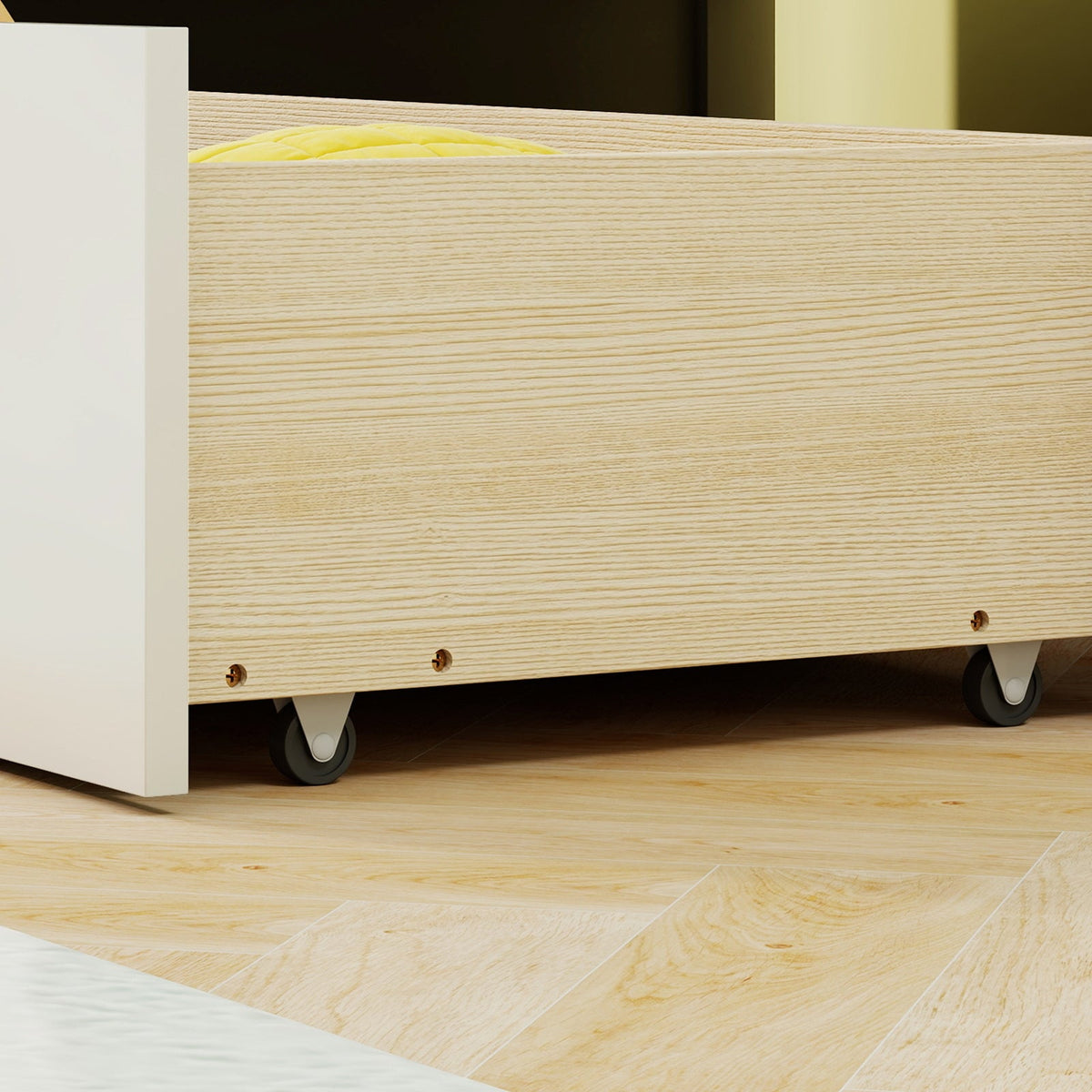 Twin Size House Bed with 2 Storage Drawers and Fence Guardrails-Trundle Bed Frame-DECOROLALA