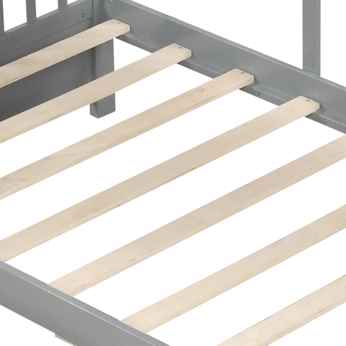 Twin Size House Bed with 2 Storage Drawers and Fence Guardrails-Trundle Bed Frame-DECOROLALA