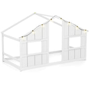 Twin Size House Bed with LED Lights Montessori Slat-free Floor Bed-White-Toddler Beds-DECOROLALA