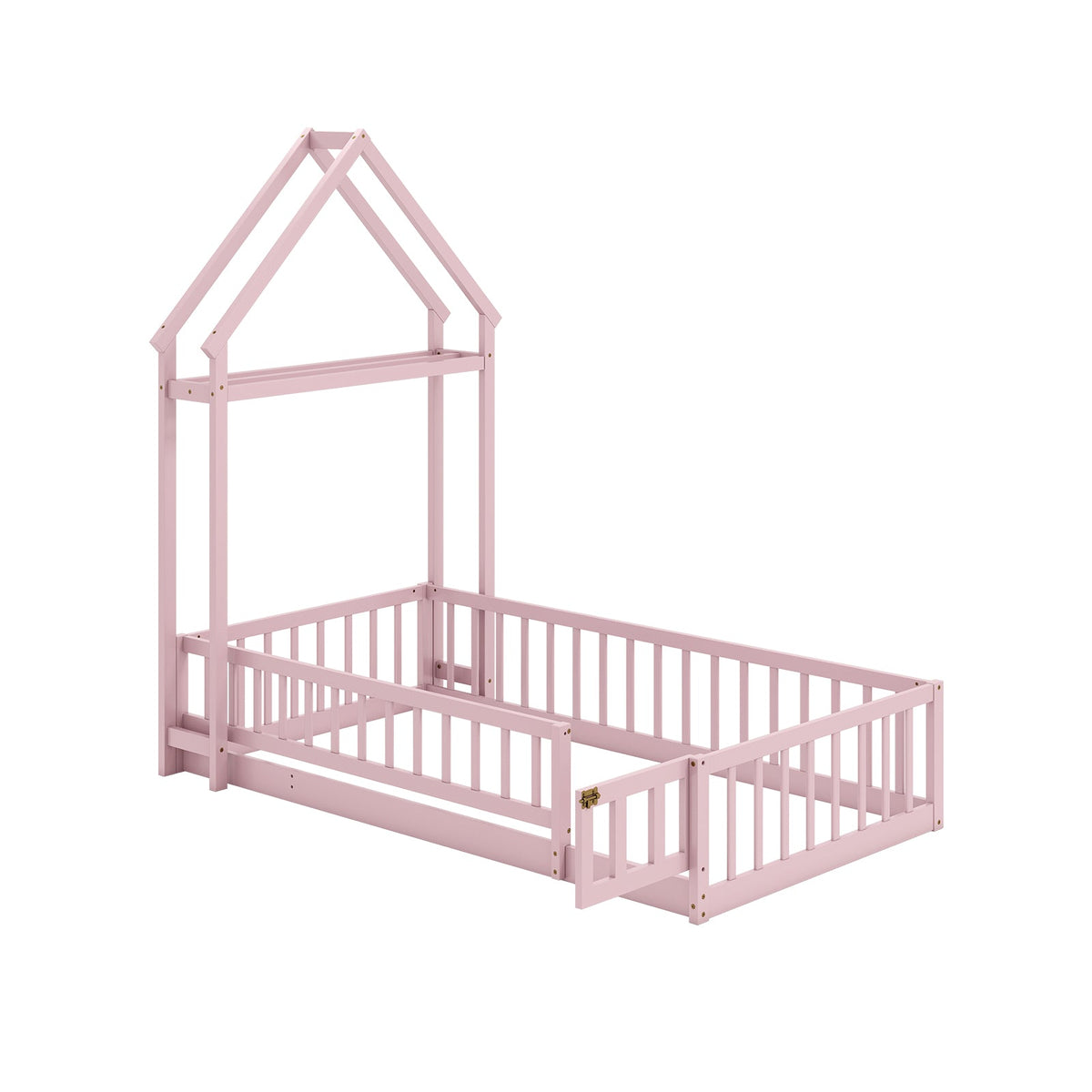 Twin Size House Floor Bed with House-shaped Headboard-Simple Bed Frame-DECOROLALA