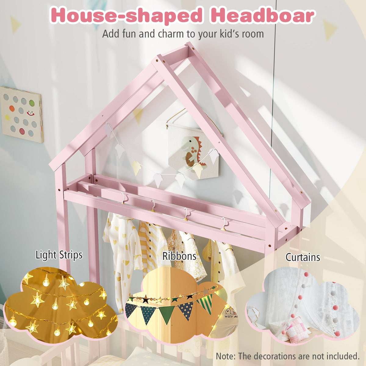 Twin Size House Floor Bed with House-shaped Headboard-Simple Bed Frame-DECOROLALA