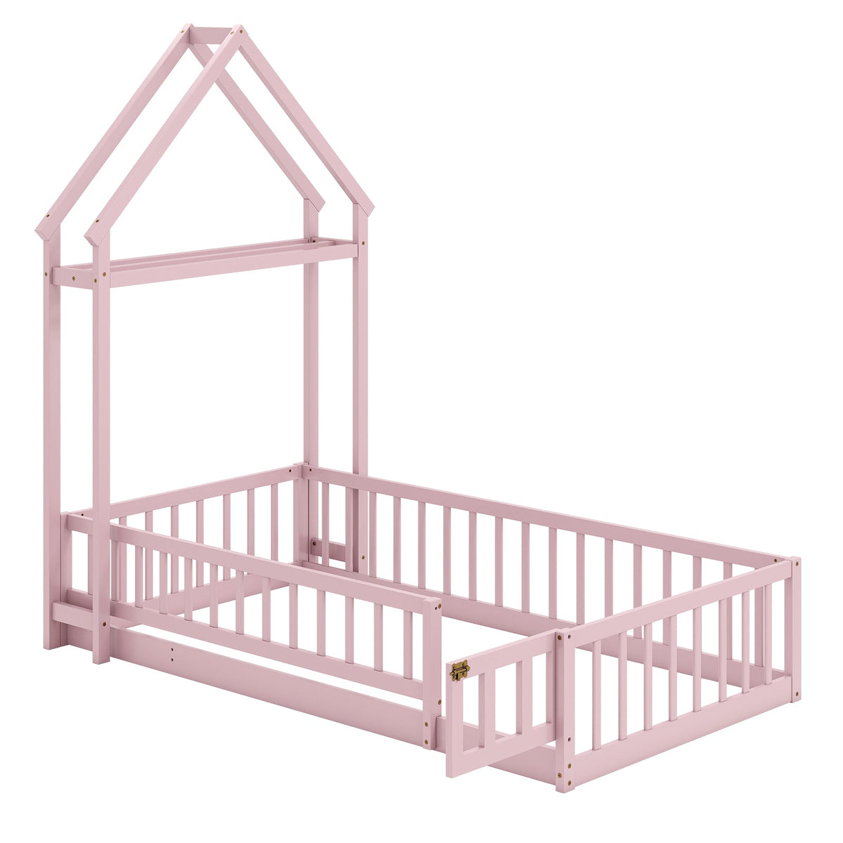 Twin Size House Floor Bed with House-shaped Headboard-Simple Bed Frame-DECOROLALA