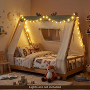 Twin Size House Floor Wood Bed with Tent-Simple Bed Frame-DECOROLALA