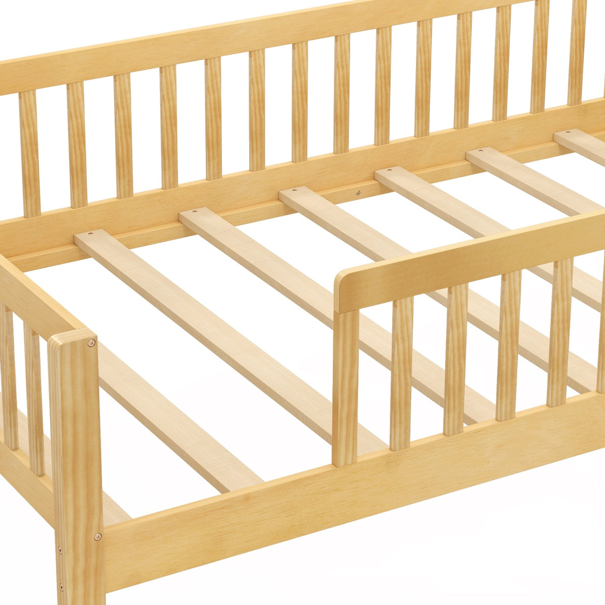 Twin Size Kids Montessori Bed with House-Shaped Headboard and Built-in Storage Shelf-Simple Bed Frame-DECOROLALA