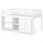 Twin Size Loft Bed with LED Lights and Kids Wooden Bed Frame-Bunk Bed Frame-DECOROLALA