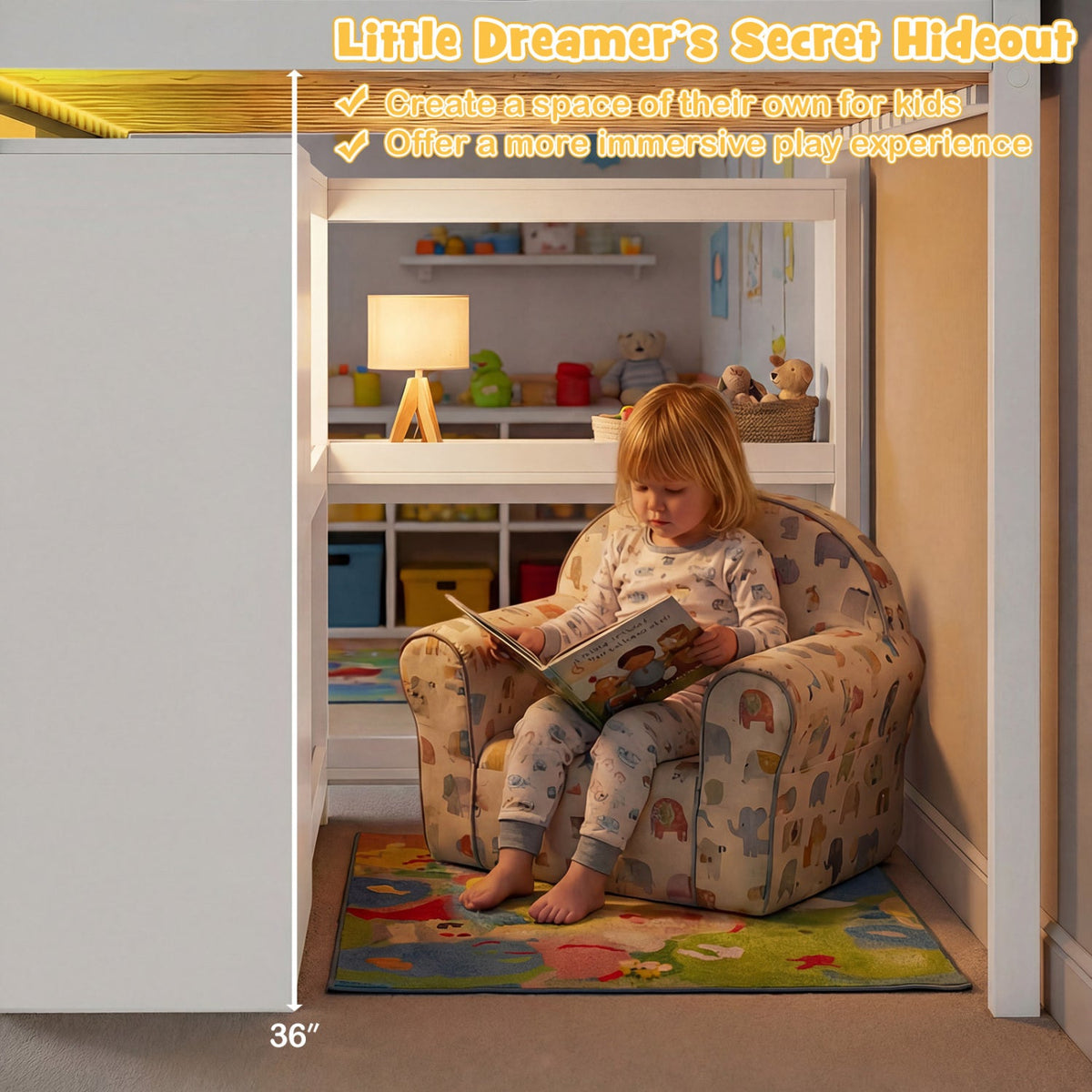 Twin Size Loft Bed with LED Lights and Underbed Space for Kids-Bunk Bed Frame-DECOROLALA