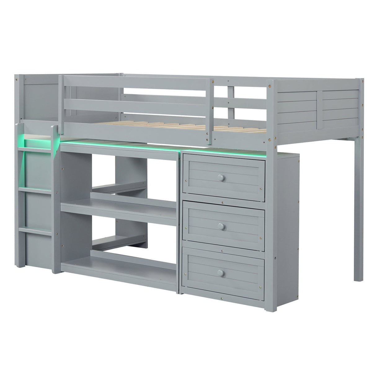 Twin Size Loft Bed with LED Lights and Underbed Space for Kids-Bunk Bed Frame-DECOROLALA