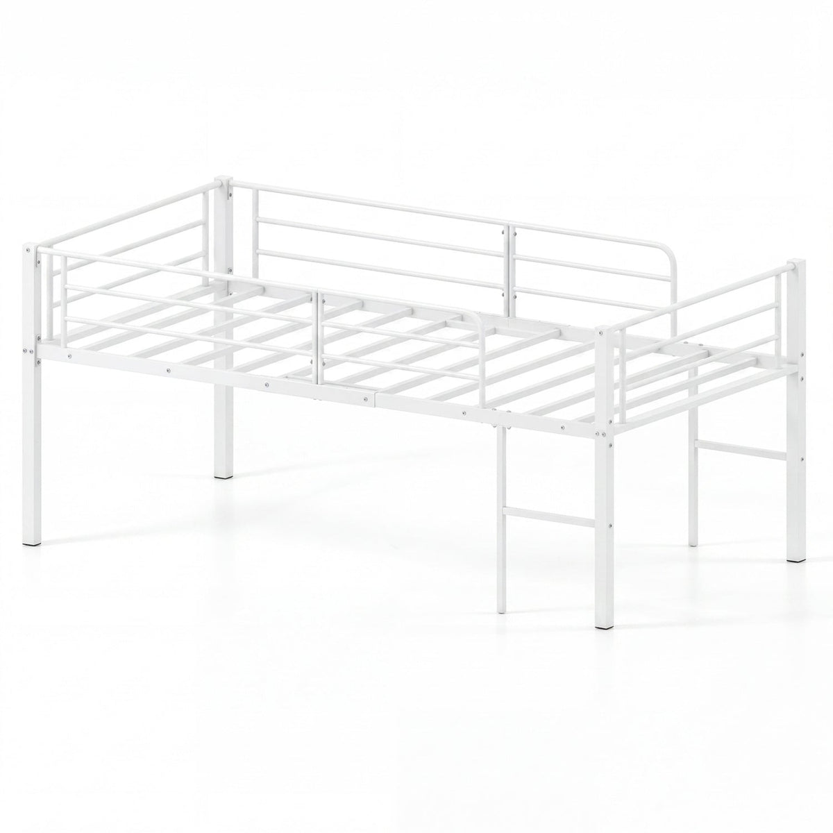 Twin Size Low Loft Bed - Metal Frame with Guardrails, Black-Bunk Bed Frame-DECOROLALA