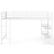 Twin Size Low Loft Bed with Ladder and Storage Shelves Metal Frame for Boys Girls-White-Toddler Beds-DECOROLALA