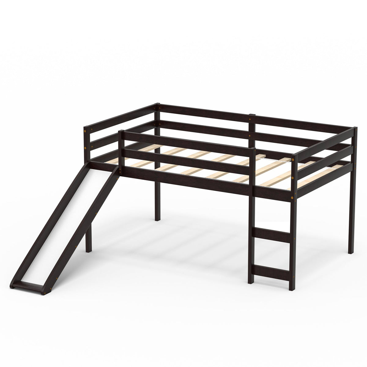 Twin Size Low Sturdy Loft Bed with Slide Wood-Bunk Bed Frame-DECOROLALA