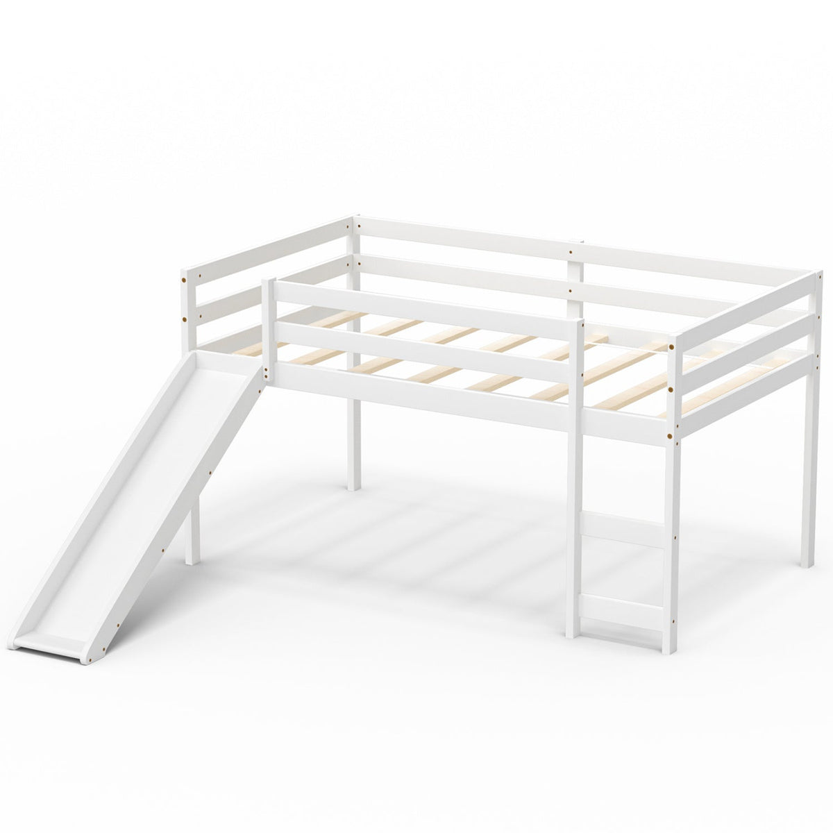 Twin Size Low Sturdy Loft Bed with Slide Wood-Bunk Bed Frame-DECOROLALA