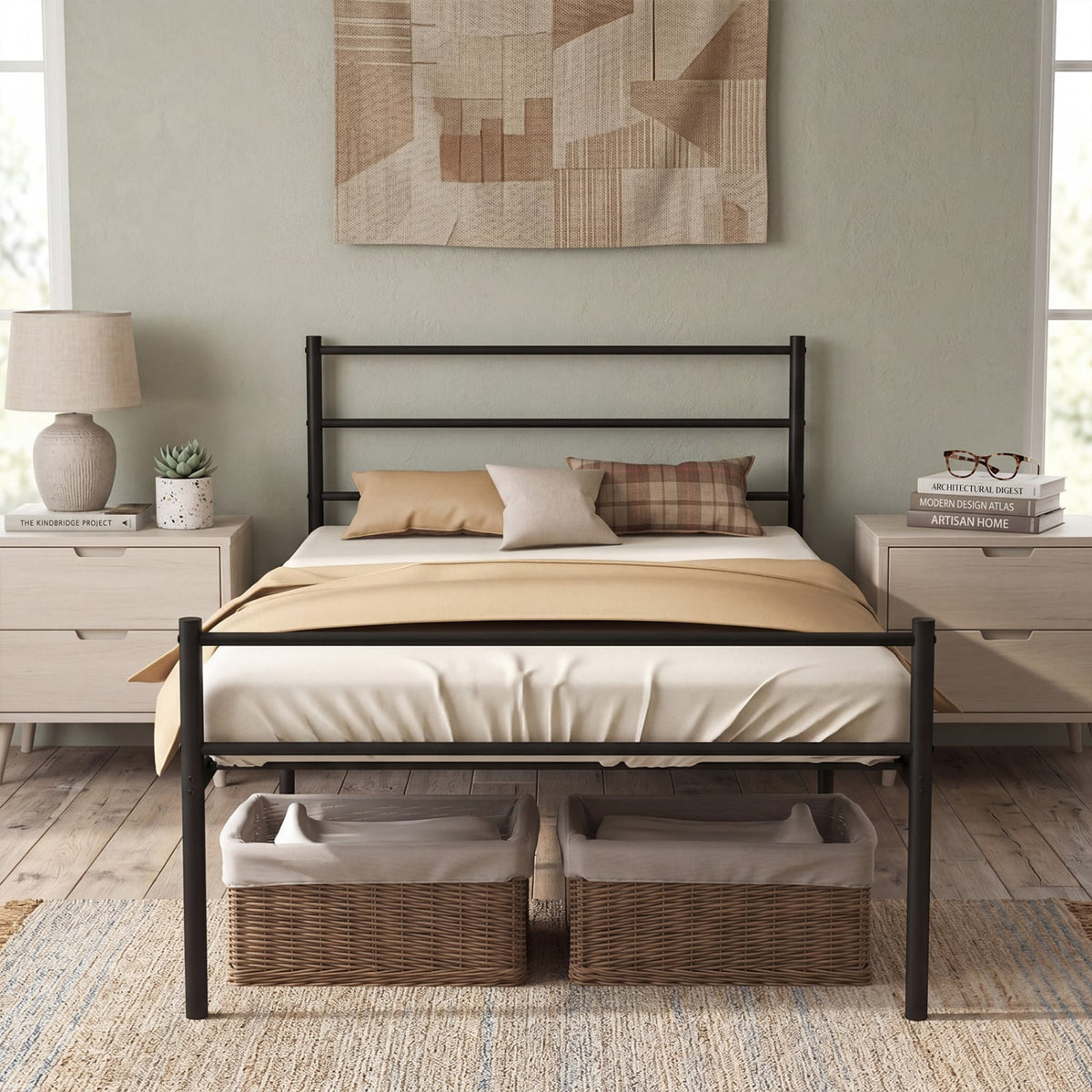 Twin Size Metal Bed Frame Platform with Headboard-Black-Simple Bed Frame-DECOROLALA