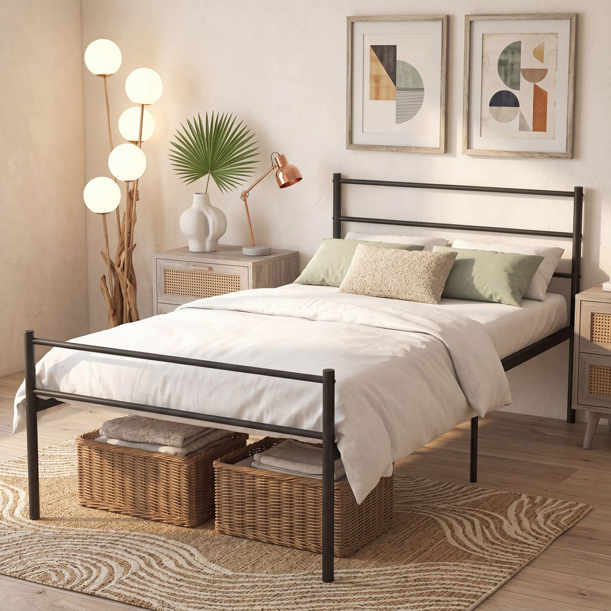 Twin Size Metal Bed Frame Platform with Headboard-Black-Simple Bed Frame-DECOROLALA