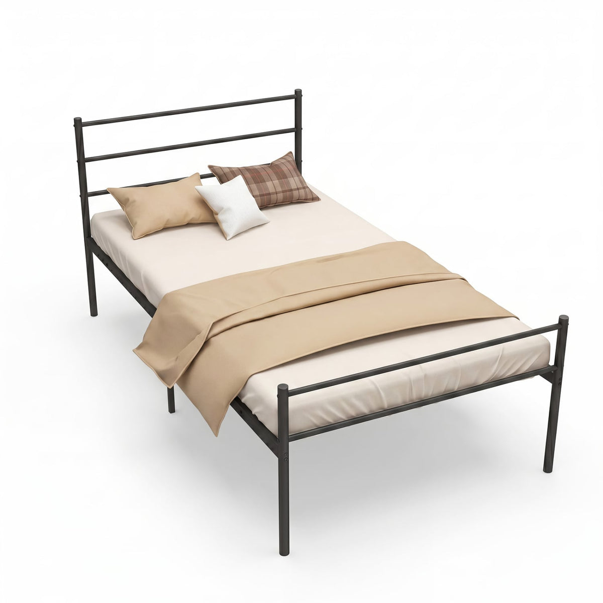 Twin Size Metal Bed Frame Platform with Headboard-Black-Simple Bed Frame-DECOROLALA