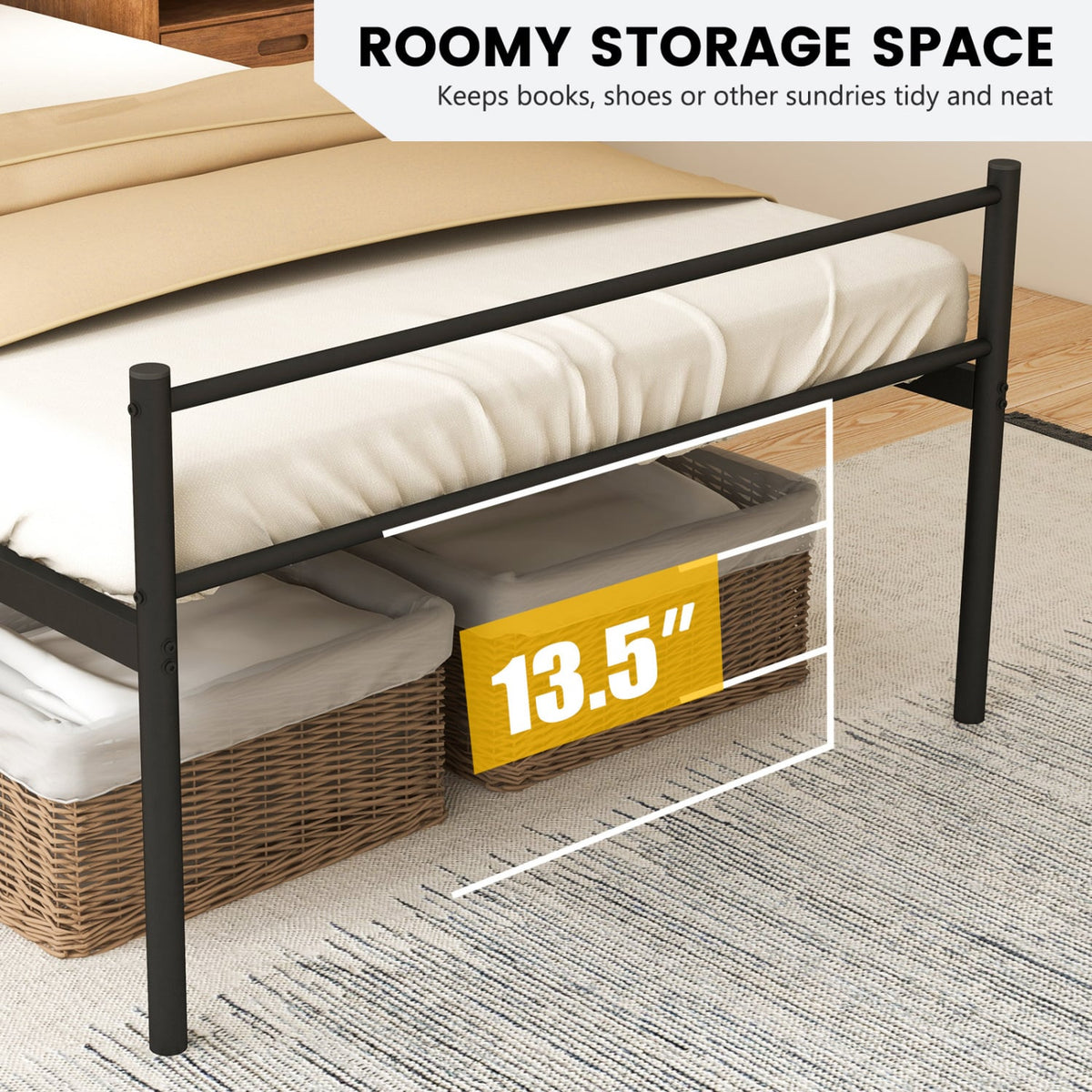 Twin Size Metal Bed Frame Platform with Headboard-Black-Simple Bed Frame-DECOROLALA