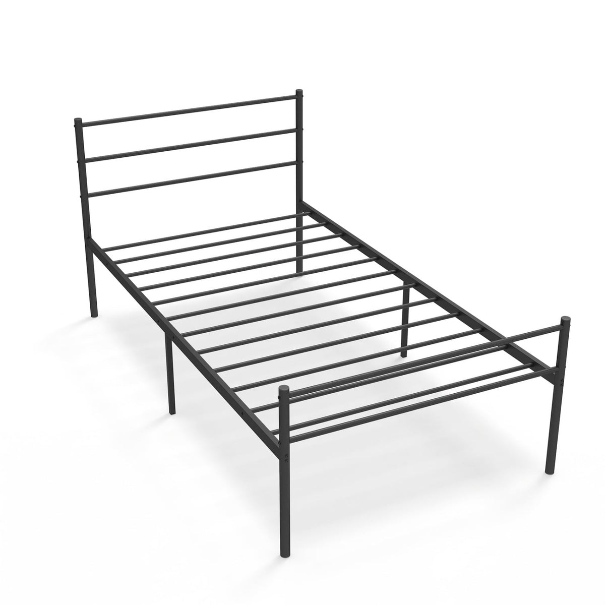 Twin Size Metal Bed Frame Platform with Headboard-Black-Simple Bed Frame-DECOROLALA