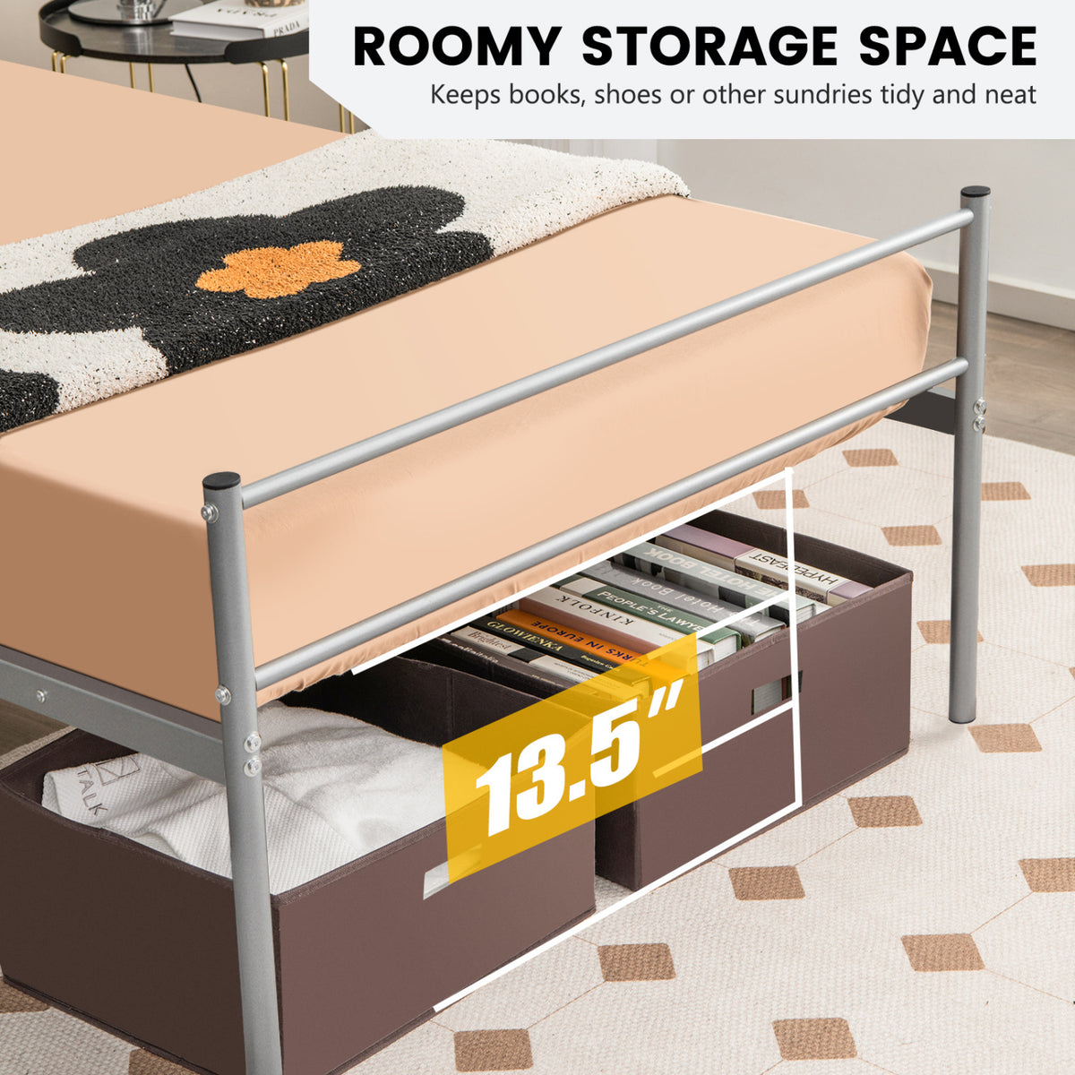 Twin Size Metal Bed Frame Platform with Headboard-Silver-Simple Bed Frame-DECOROLALA
