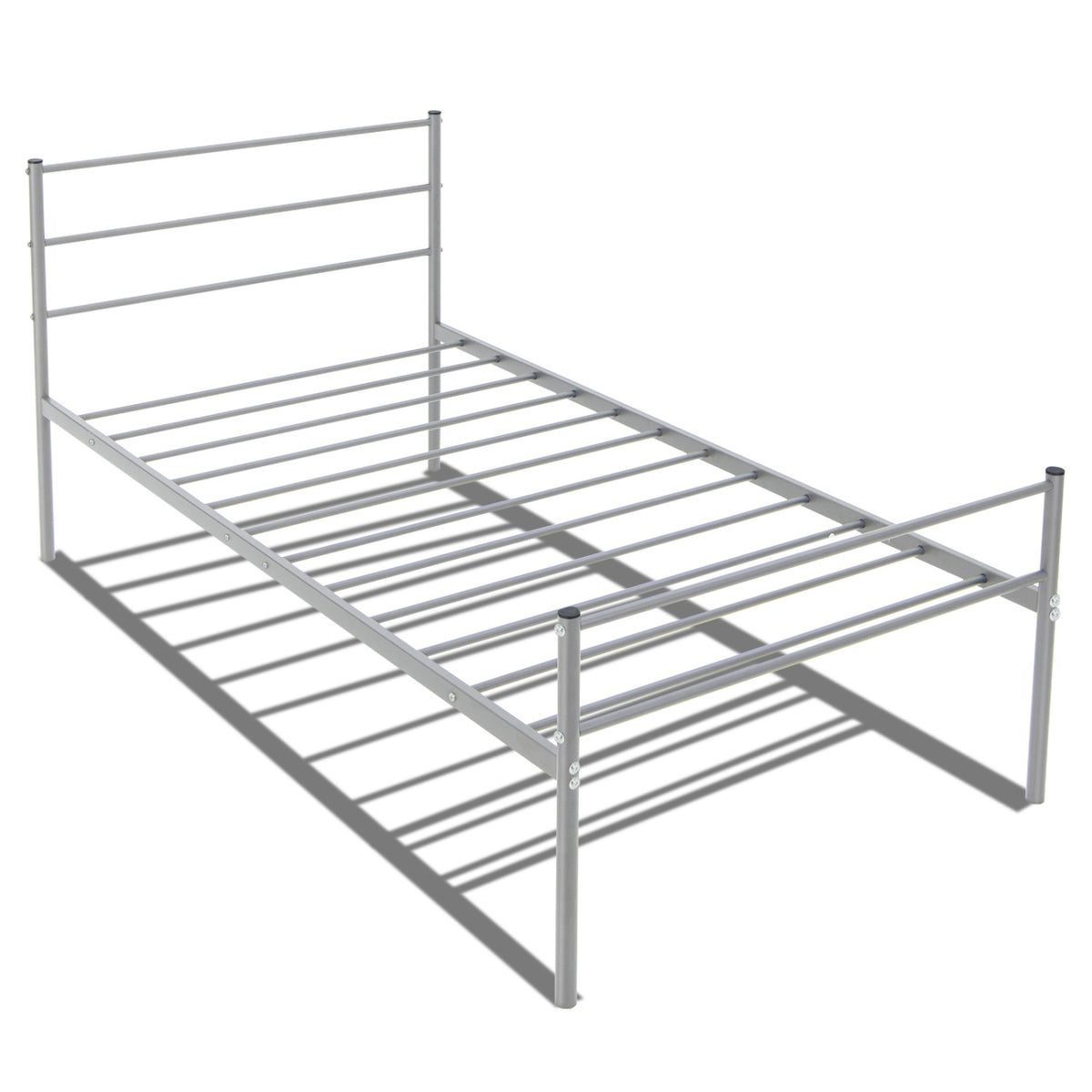 Twin Size Metal Bed Frame Platform with Headboard-Silver-Simple Bed Frame-DECOROLALA